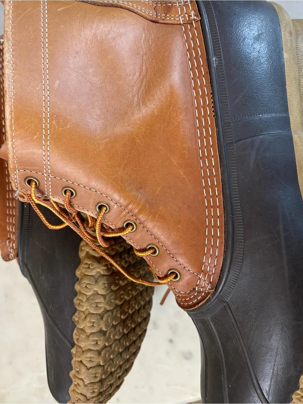 L.L. Bean Brown Leather and Black Rubber Duck Boots - Men's Lace-Up
